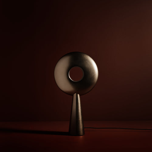 Rondo Table Lamp in aged brass, unlit, Studio Baldo