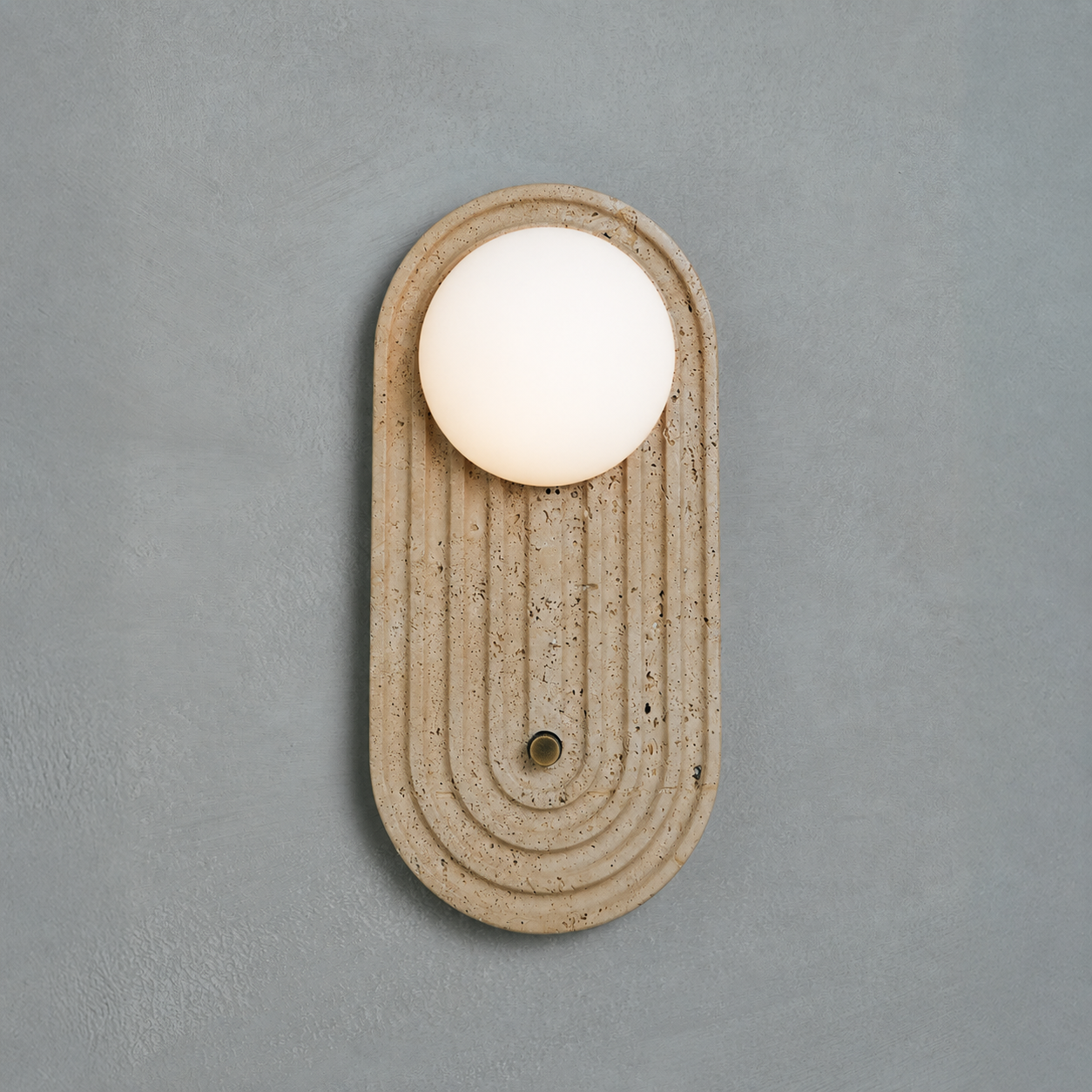 Sierra wall sconce in travertine with opal glass diffuser, Studio Baldo