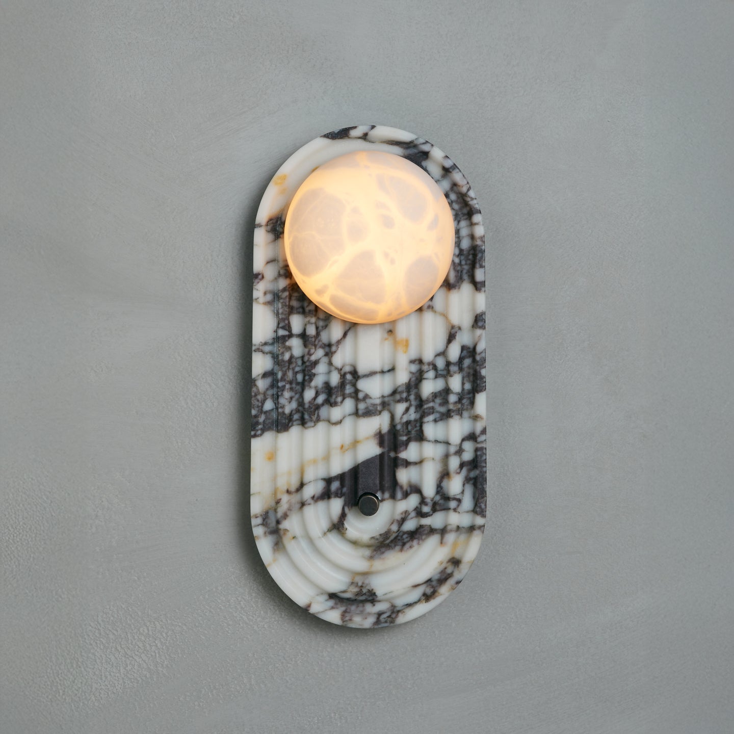 Sierra wall sconce in calacatta viola with alabaster diffuser, Studio Baldo