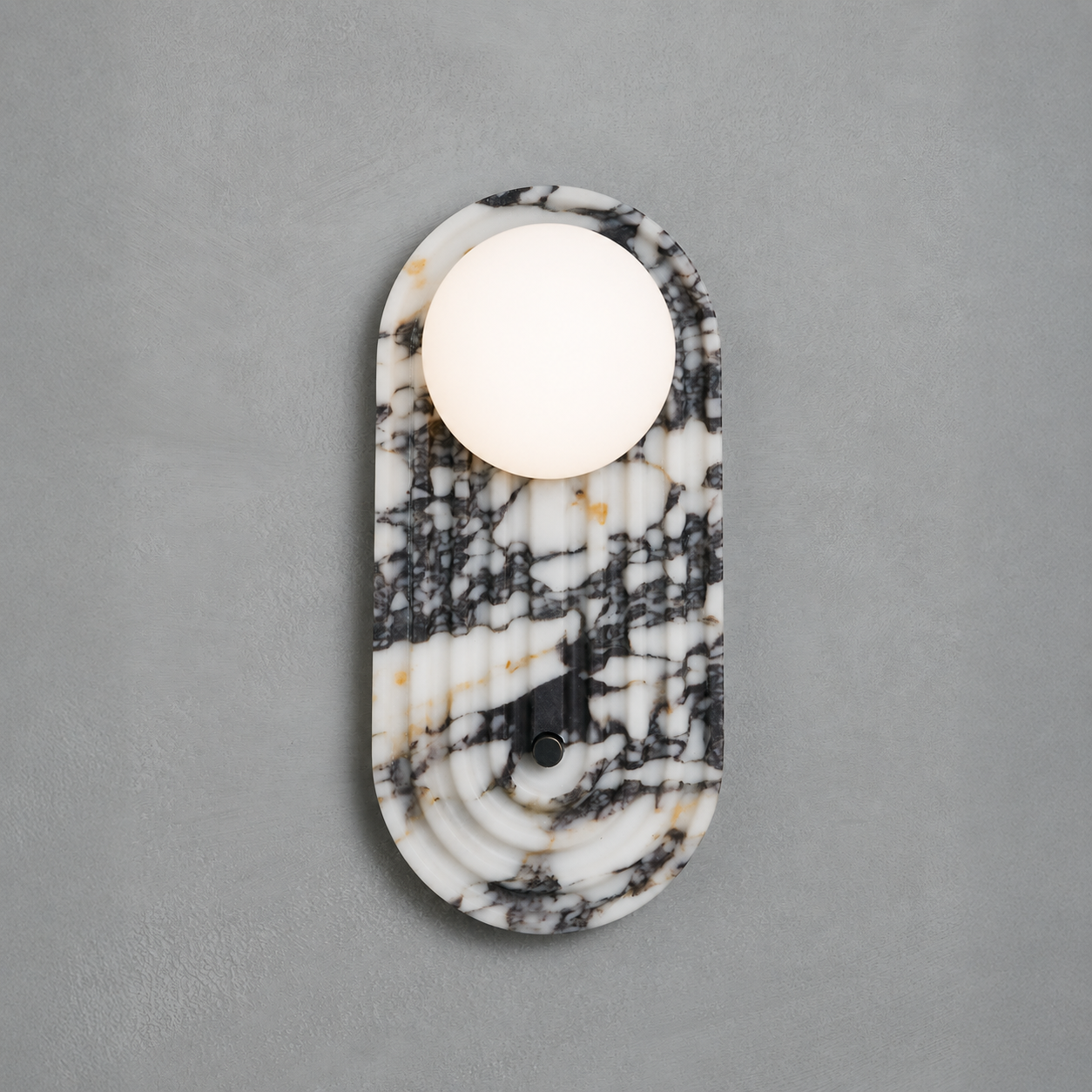 Sierra wall sconce in calacatta viola with opal glass diffuser, Studio Baldo