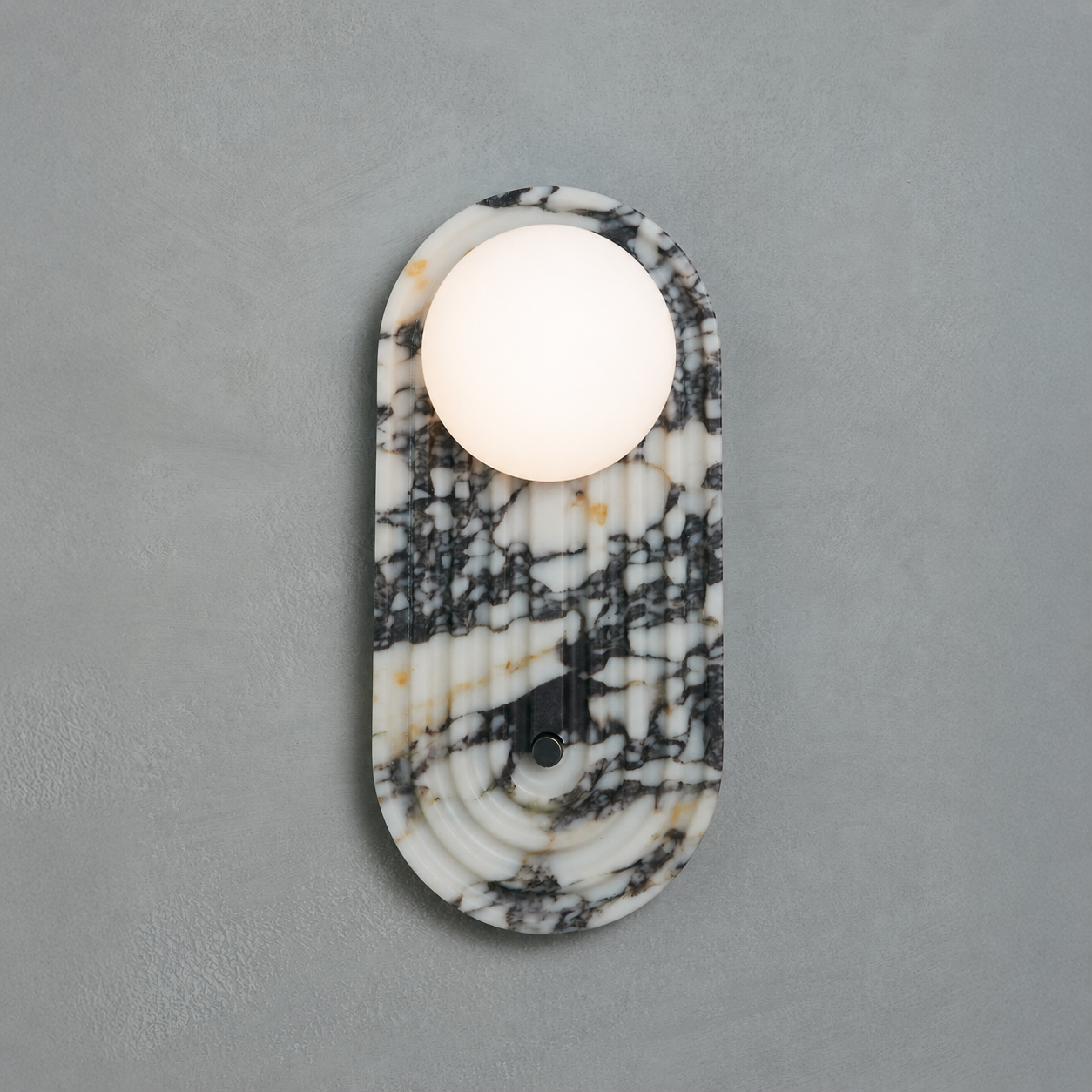 Sierra wall sconce in calacatta viola with opal glass diffuser, Studio Baldo