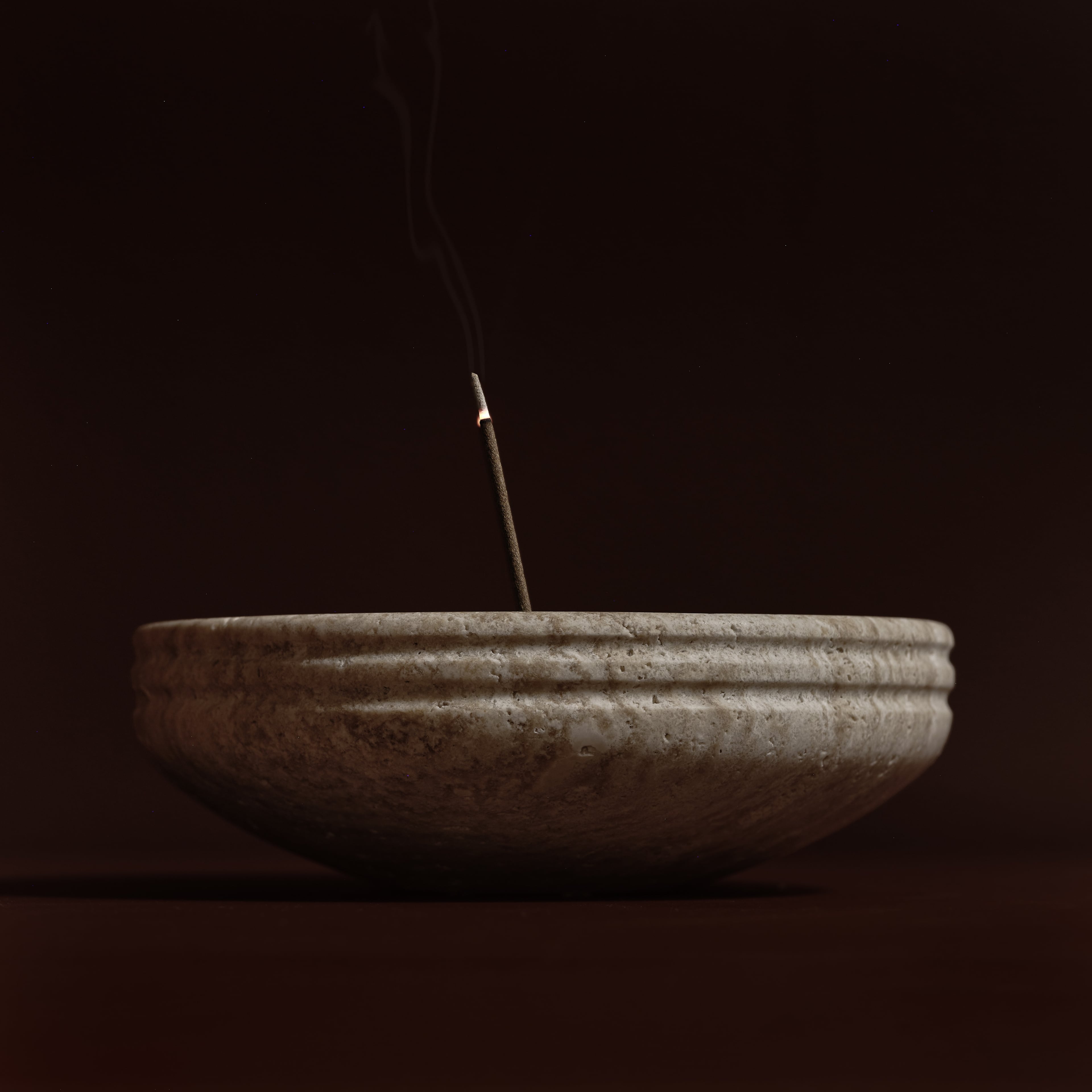 Nina Incense Burner in Travertine and aged brass, detail, Studio Baldo