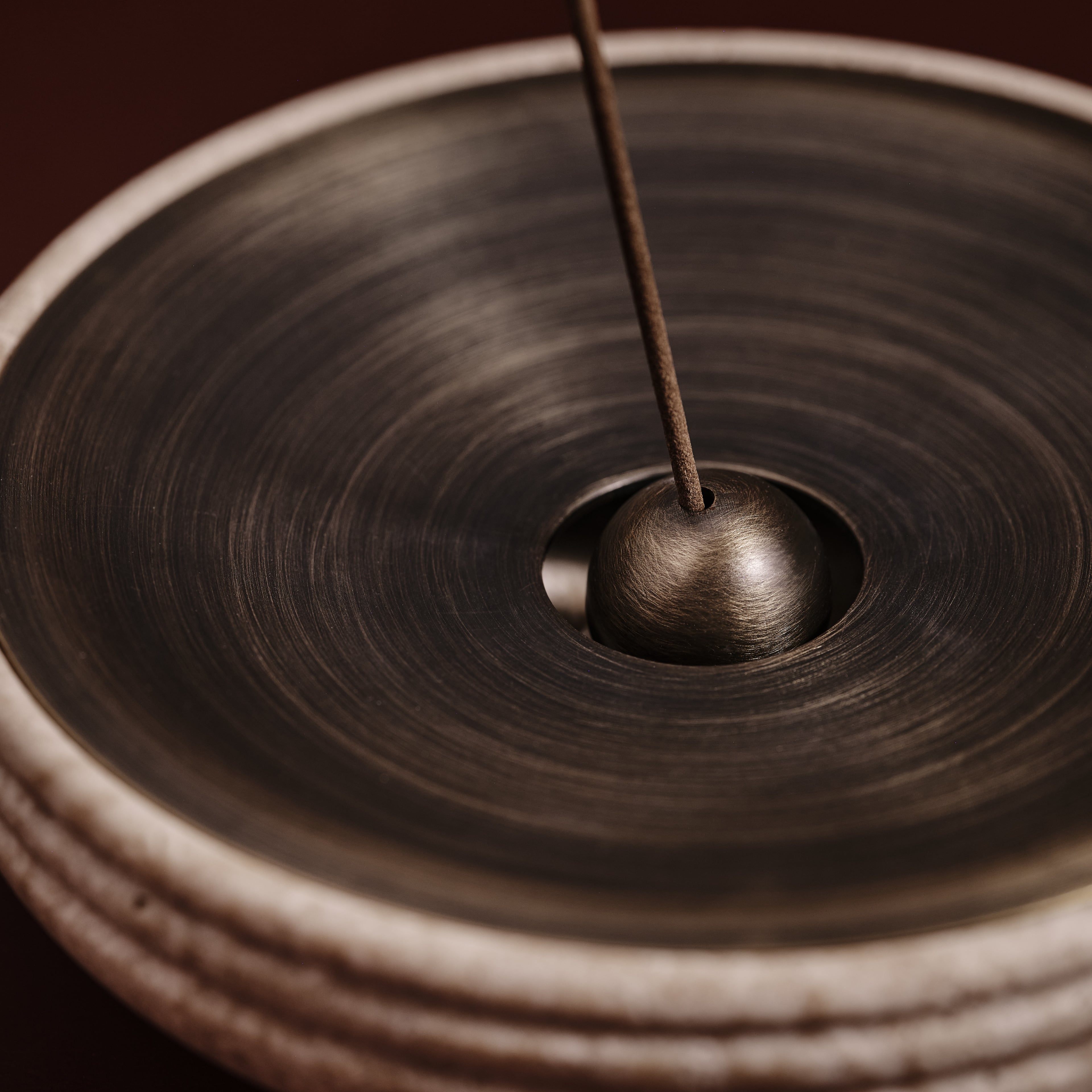 Nina Incense Burner in Travertine and aged brass, detail, Studio Baldo