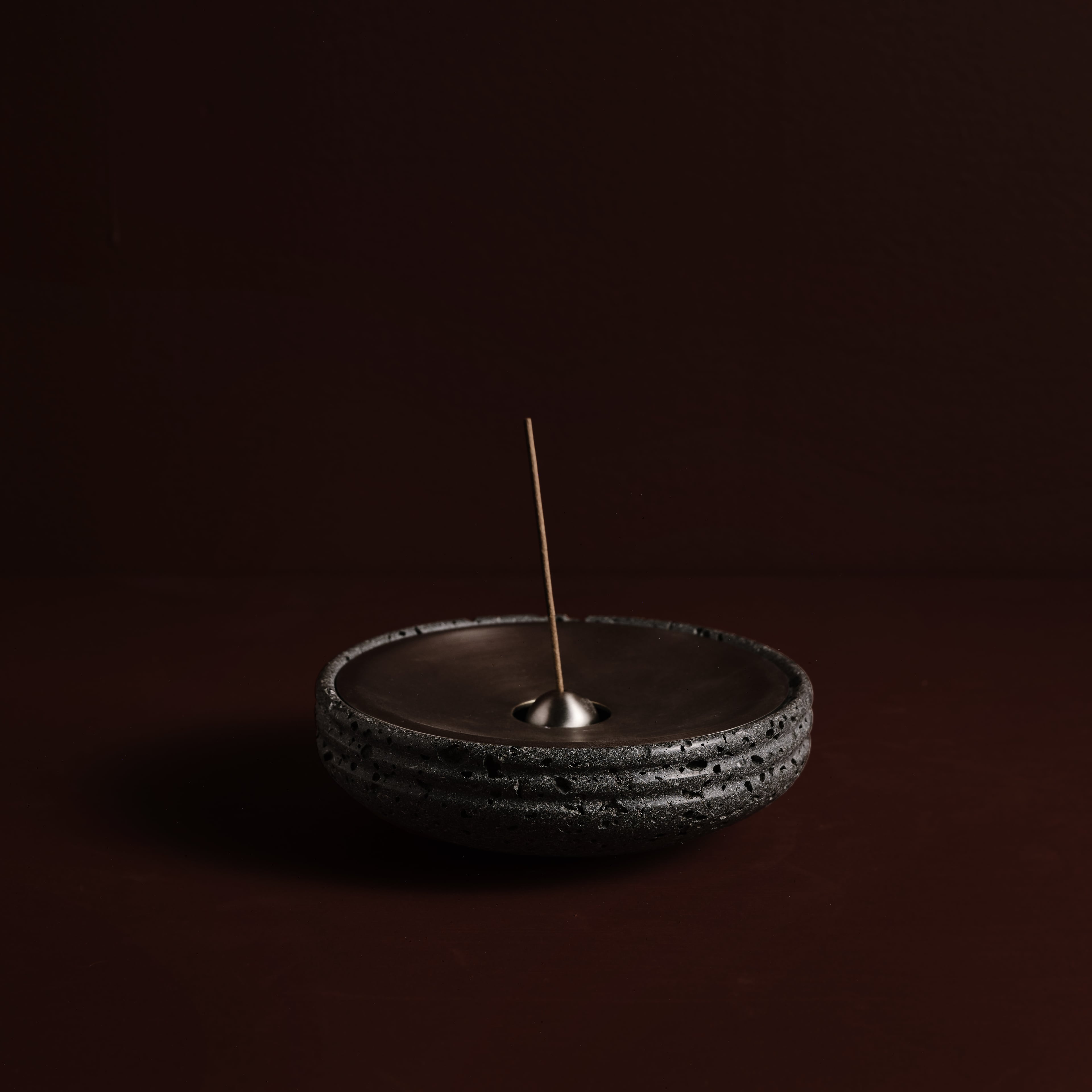 Nina Incense Burner in Volcanic Rock and brown wax polished, Studio Baldo