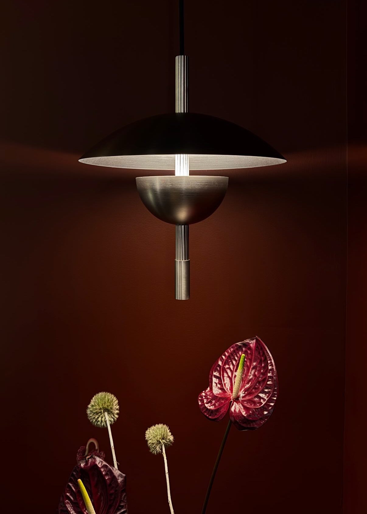 Orbit Ceiling Pendant in satin nickel, detail, Studio Baldo