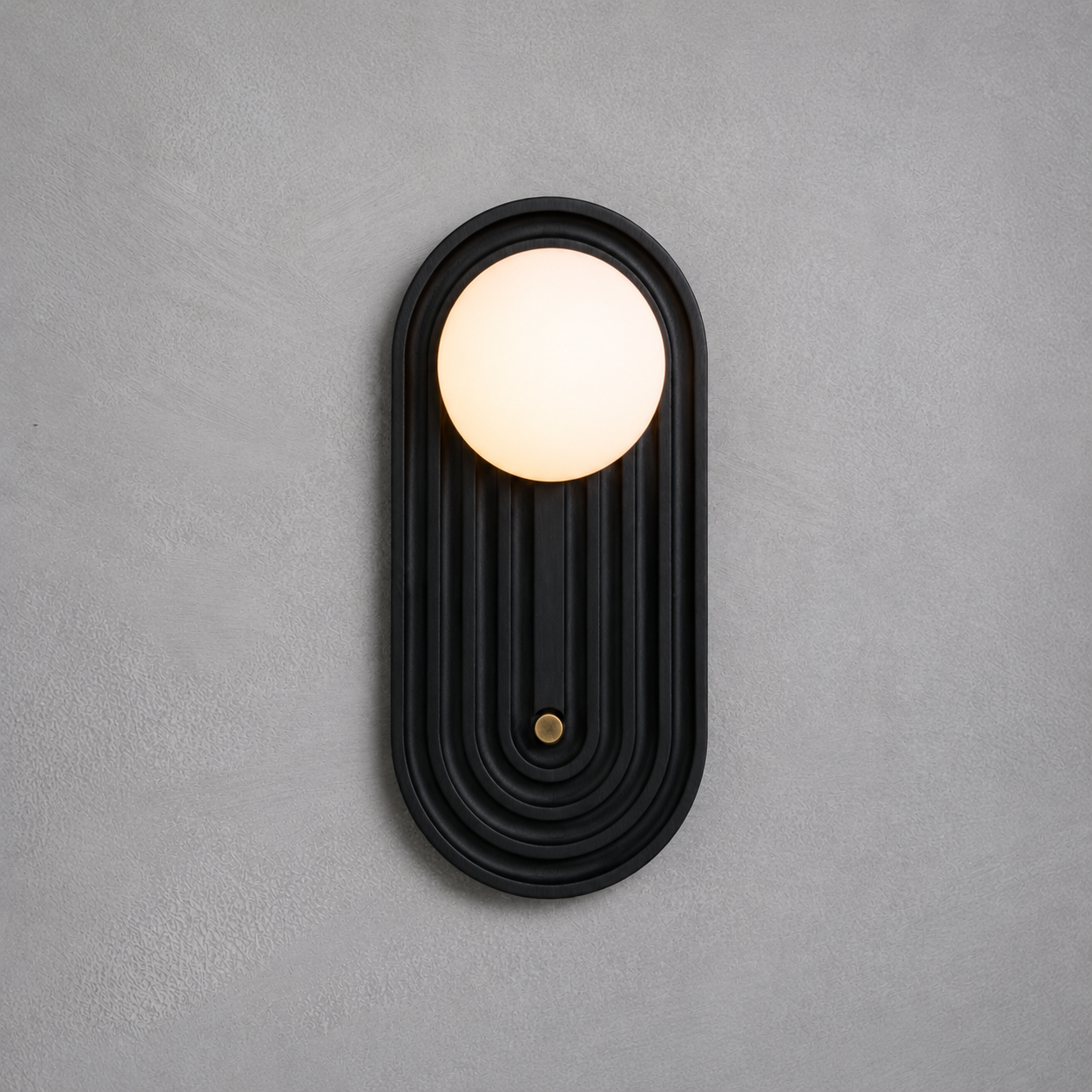 Sierra Wall Sconce in ebonized and aged brass with opal glass diffuser, Studio Baldo